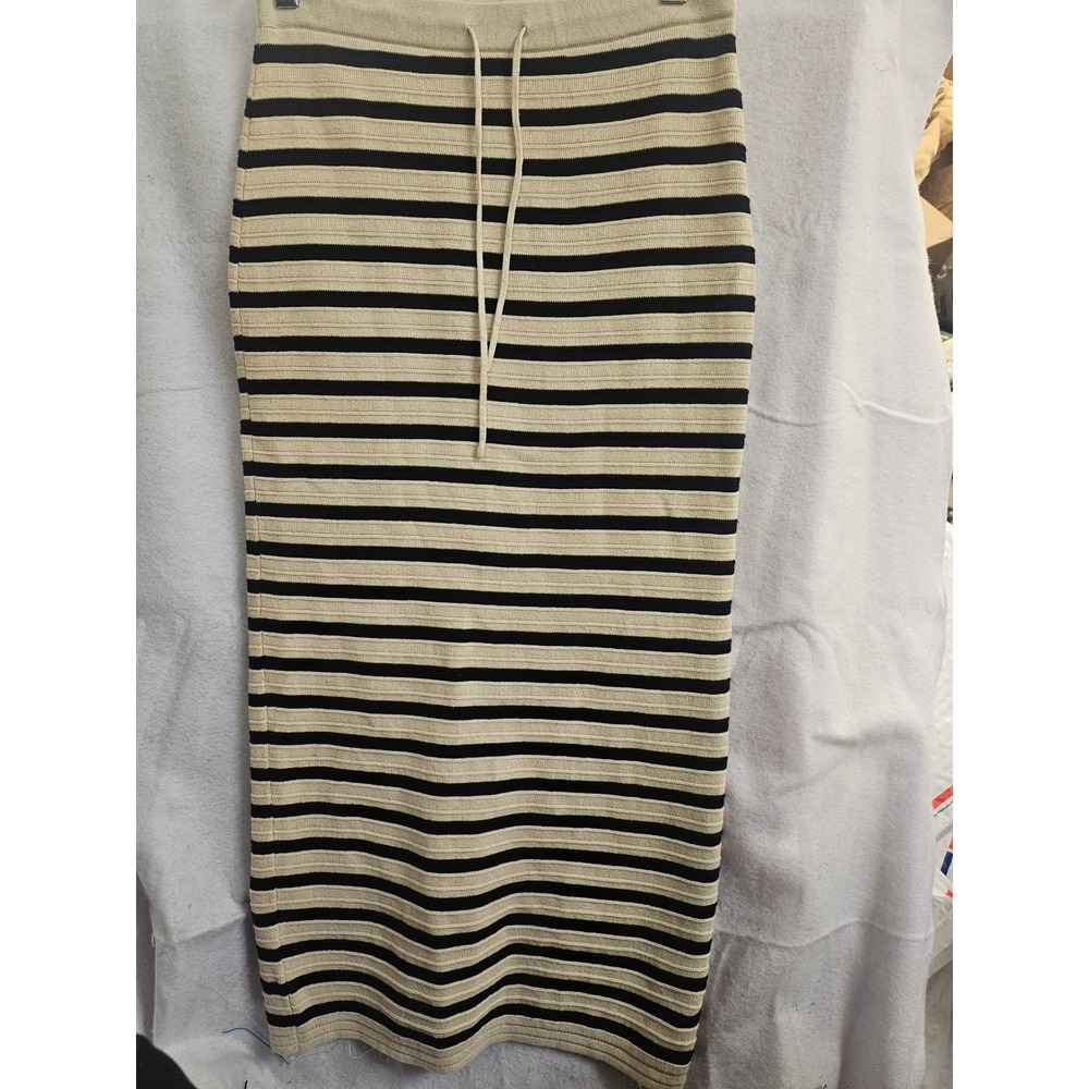 Z Supply Striped Knit Midi Skirt Beige Black Drawstring Pencil Skirt Small 2021